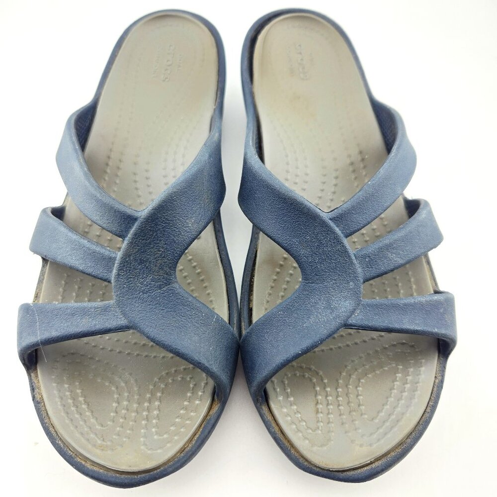 Crocs Blue Strappy Wedge Sandals Women’s Size 4 Comfort Shoes